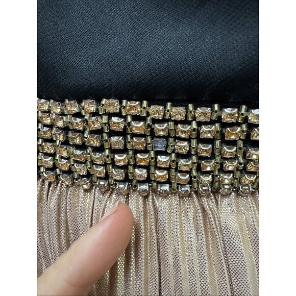 Mac Duggal Sz 4 26541 One Shoulder Gold Black Layered Ruffle Tiered Dress Gown - Picture 5 of 12